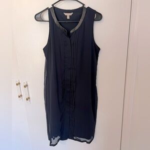 UC BANANA Republic 8 Navy with Black Leather Detail Sheath Dress